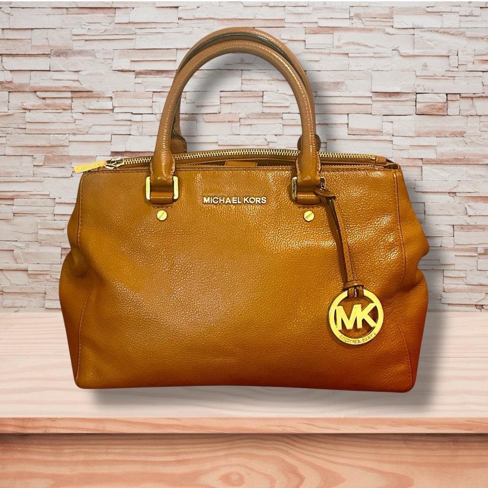 Michael Kors Sutton Tan Medium Pebbled Leather Satchel Crossbody